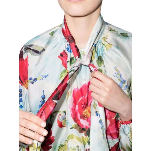 NWT  Dolce & Gabbana Floral Print Blouse Silk Shirt Multicolor IT 40 S - Picture 6 of 12